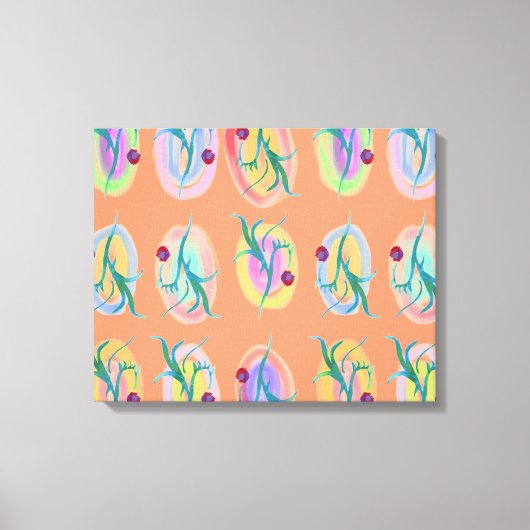 葉とベリーフォークアートウォーターカラー キャンバスプリント (正面)