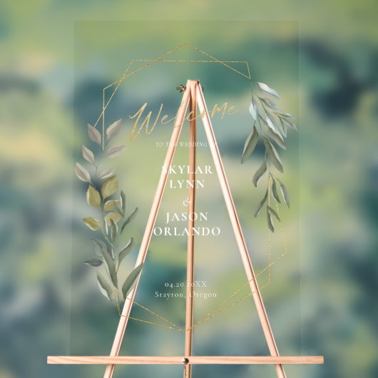 葉とミニマル金ゴールド幾何学的テラリウムへようこそ アクリルサイン (ニュートラル)