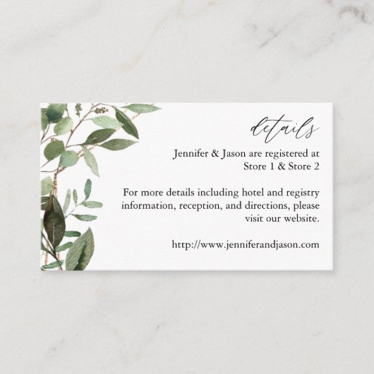 葉とユーカリ ゴールドの装飾 エンクロージャーカード (正面)