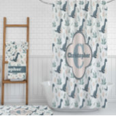 葉と卵がかわいらしい青い恐竜 シャワーカーテン