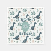 葉と卵がかわいらしい青い恐竜 スタンダードカクテルナプキン (正面)