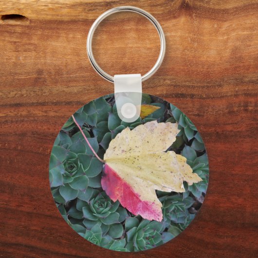 葉と多肉繊維キーチェーン織りパターン（の模様が）ある キーホルダー (正面)