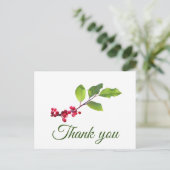 葉と実のついたホーリーの枝に感謝のメッセージ ポストカード (スタンド正面)