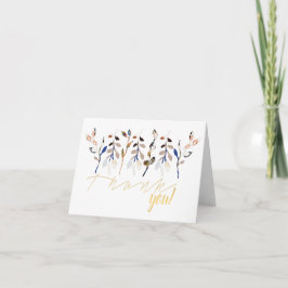 葉と実のエレガントな水彩フラワーパターン サンキューカード