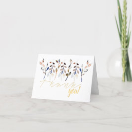 葉と実のエレガントな水彩フラワーパターン サンキューカード