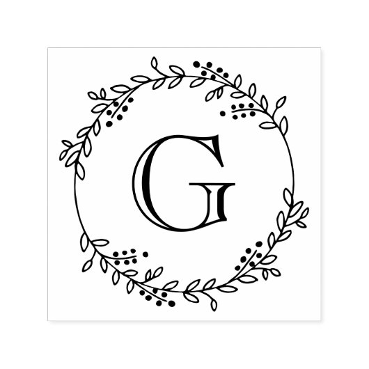 葉と実のラウンドリースフレーム＃1イニシャル セルフインキングスタンプ (デザイン)