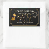 葉と日付付きブラックメープルシロップ 長方形シール (バッグ)