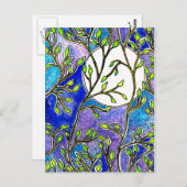 葉と月 – 青い水色 ポストカード (正面/裏面)