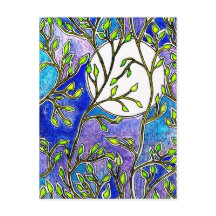 葉と月 – 青い水色