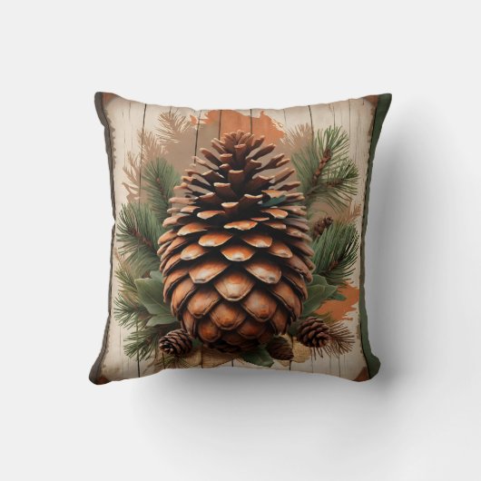 葉と木のアクセントのある松のコーン クッション (裏面)