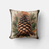 葉と木のアクセントのある松のコーン クッション (正面)