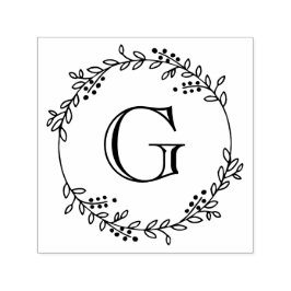 葉と果実ラウンドリースフレーム#1イニシャル セルフインキングスタンプ