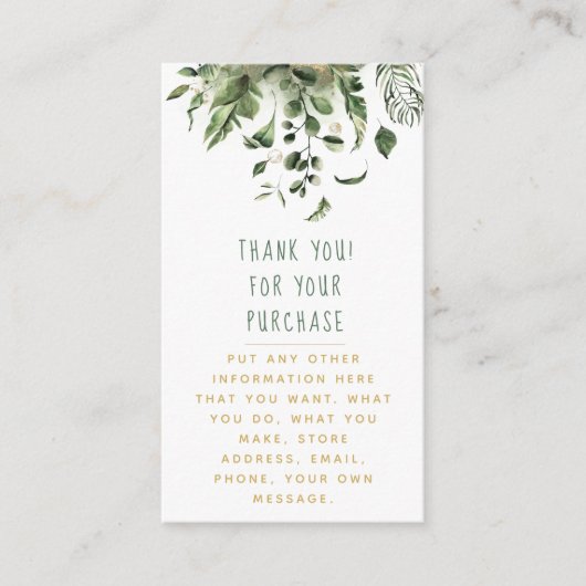 葉と植物は顧客の注文のためのカードを挿入する。 エンクロージャーカード (正面)