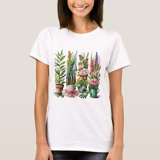 葉と花のガーデニングテーマ Tシャツ (正面)