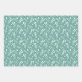 葉と花の青緑 ラッピングペーパーシート (正面)