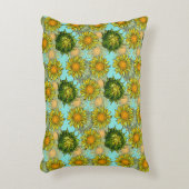 葉と芽のある黄色のひまわり模様 アクセントクッション (正面(垂直))