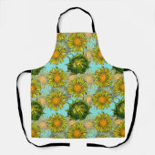 葉と芽のある黄色のひまわり模様 エプロン (正面)