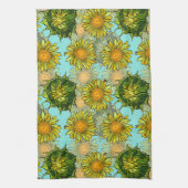 葉と芽のある黄色のひまわり模様 キッチンタオル (縦)