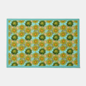 葉と芽のある黄色のひまわり模様 ドアマット (正面)