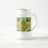 葉と芽のある黄色のひまわり模様 ビールジョッキ (正面右)