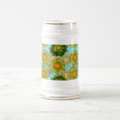 葉と芽のある黄色のひまわり模様 ビールジョッキ (中央)