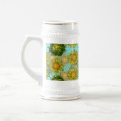 葉と芽のある黄色のひまわり模様 ビールジョッキ (左)