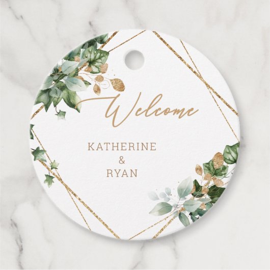 葉と金の名前 ウェディング感謝祭 フェイバータグ (正面)