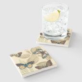 葉にすべっている蝶 ストーンコースター (横)