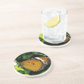 葉にオレンジ、黒と白の蝶 コースター (側面)