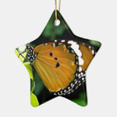 葉にオレンジ、黒と白の蝶 セラミックオーナメント (左)