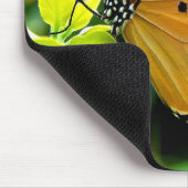 葉にオレンジ、黒と白の蝶 マウスパッド (コーナー)