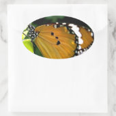 葉にオレンジ、黒と白の蝶 楕円形シール (バッグ)