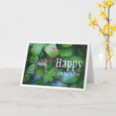 葉に囲まれた池のカエルの肖像画 カード (黄色い花)