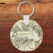 葉に囲まれた美しいヴィンテージの白い鳩 キーホルダー (正面)