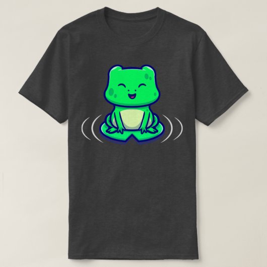 葉に座ったかわいいカエル Tシャツ (デザイン正面)