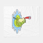 葉に浮かぶカエルの昆虫 フリースブランケット (正面(横))