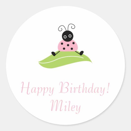 葉に虫を座って、ハッピーバースデー!マイリー ラウンドシール (正面)