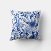 葉に青と白のチノワズリーの鳥のフローラ クッション (裏面)