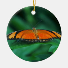 葉に鮮やかなオレンジと黒い蝶 セラミックオーナメント