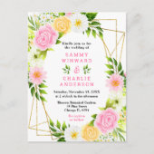 葉のあるピンクと黄色の結婚花 ポストカード (正面)