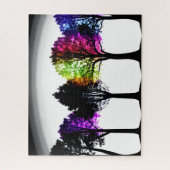 葉のある黒いシルエットカラフルツリー ジグソーパズル (縦)