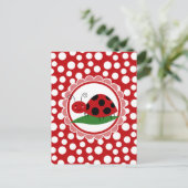 葉のかわいいてんとう虫-女の子の赤い黒 ポストカード (スタンド正面)