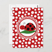 葉のかわいいてんとう虫-女の子の赤い黒 ポストカード (正面/裏面)