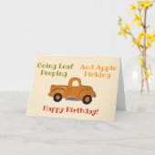 葉のぞきリンゴ摘み手絵を描車の日 カード (黄色い花)
