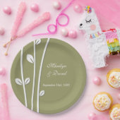 葉のついた白い枝 ペーパープレート (パーティー)