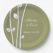 葉のついた白い枝 ペーパープレート (正面)