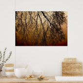 葉のない木々の後ろの美しい秋の日の出 ポスター (キッチン)