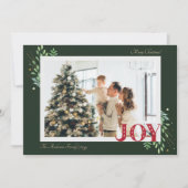 葉のエレガントクリスマスJoy家族の写真グリーティング シーズンカード (正面)