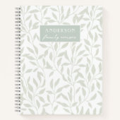 葉のエレガントセージと白の家族のレシピ ノートブック (正面)