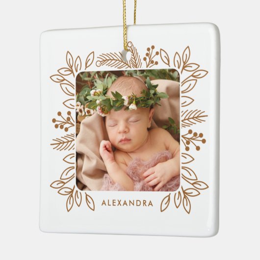 葉のエレガントフレーム初めてのクリスマス錆の写真 セラミックオーナメント (左)